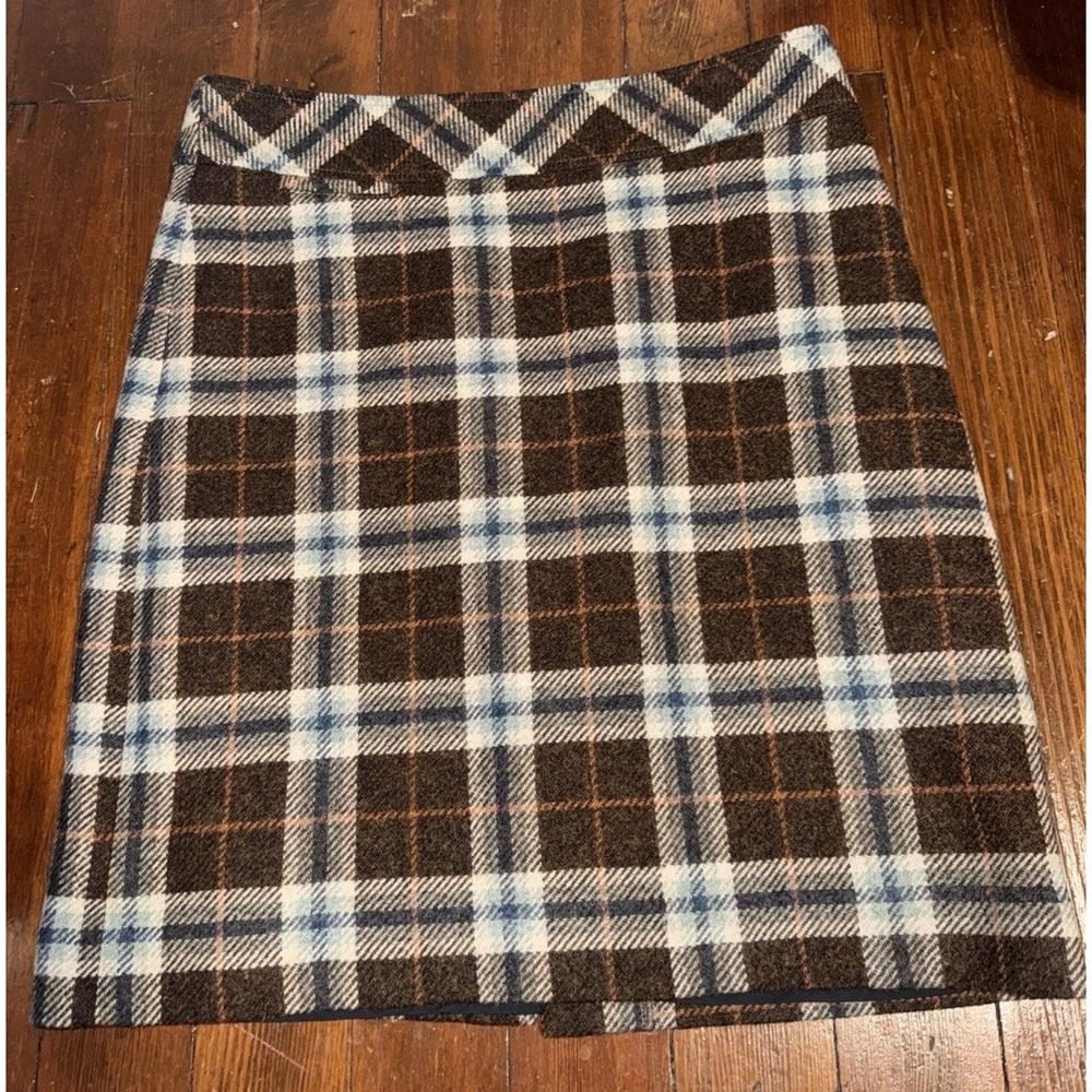 L.L. Bean Women's Favorite Fit Wool Blend Plaid Skirt Size 10 Brown Multicolor